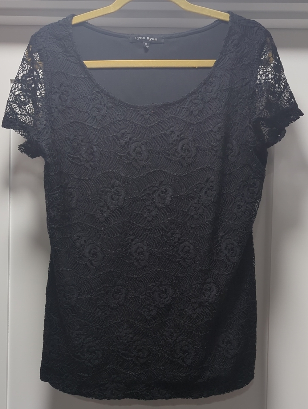 Lynn Ryan Black Floral Lace Short Sleeve Blouse